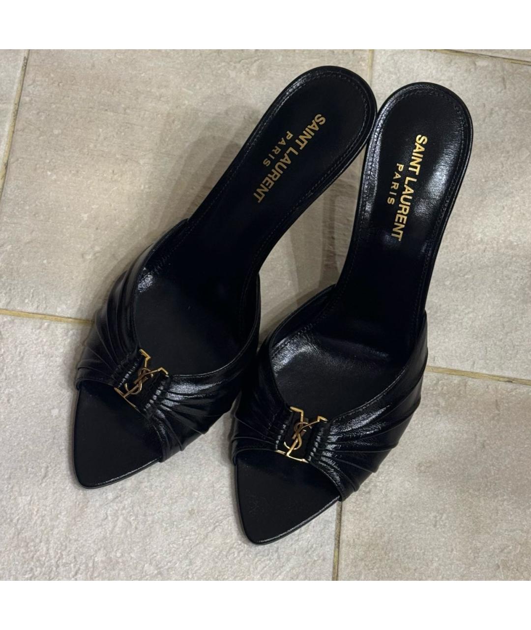SAINT LAURENT Черные кожаные мюли, фото 5