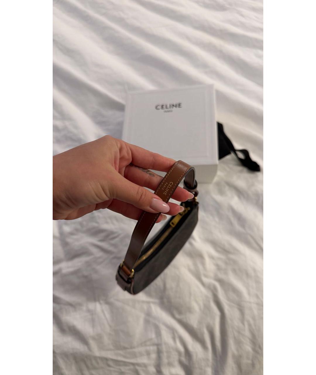 CELINE Коричневая кожаная сумка с короткими ручками, фото 5