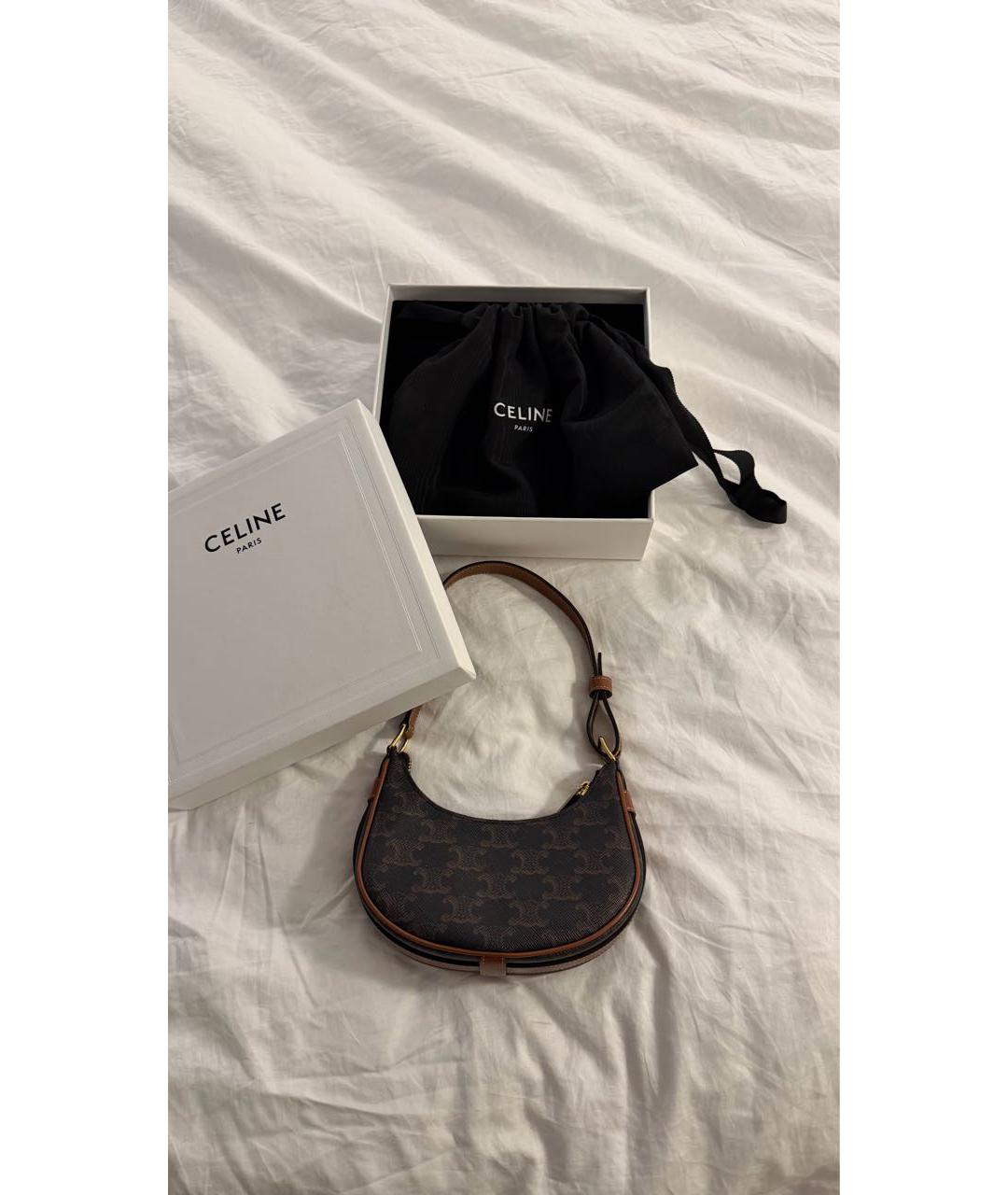 CELINE Коричневая кожаная сумка с короткими ручками, фото 2