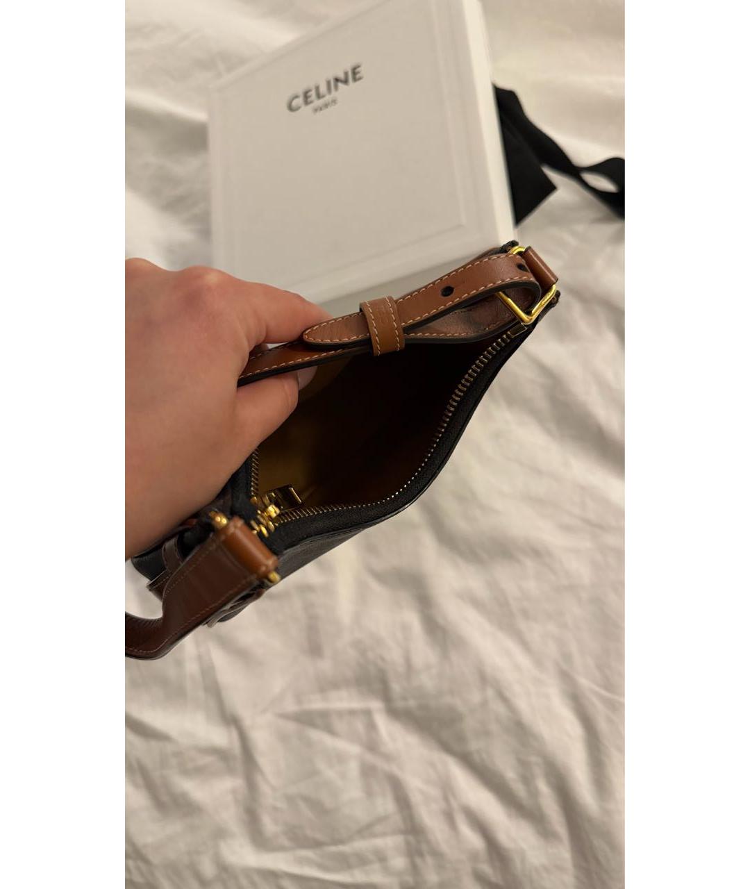 CELINE Коричневая кожаная сумка с короткими ручками, фото 4