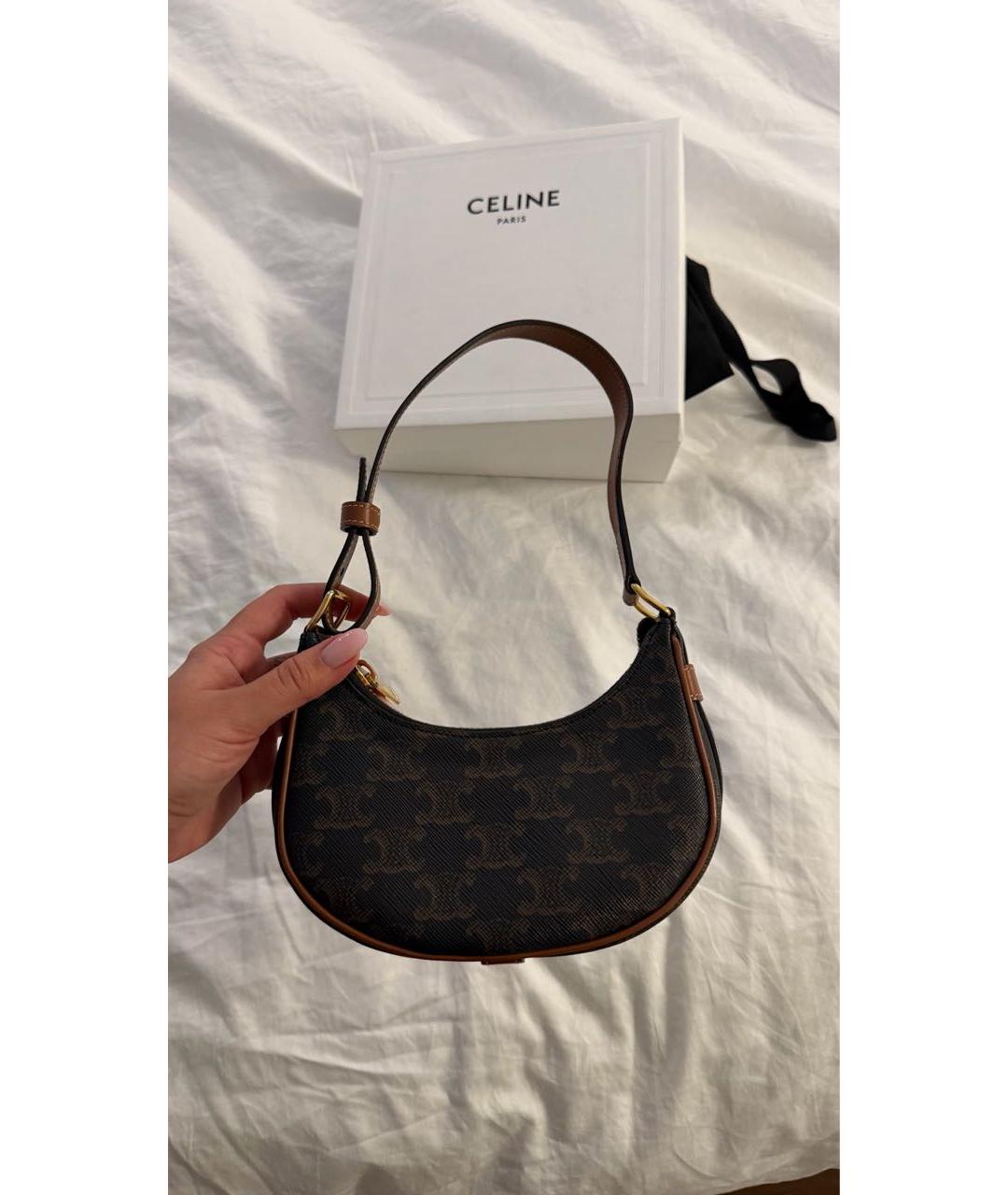 CELINE Коричневая кожаная сумка с короткими ручками, фото 6