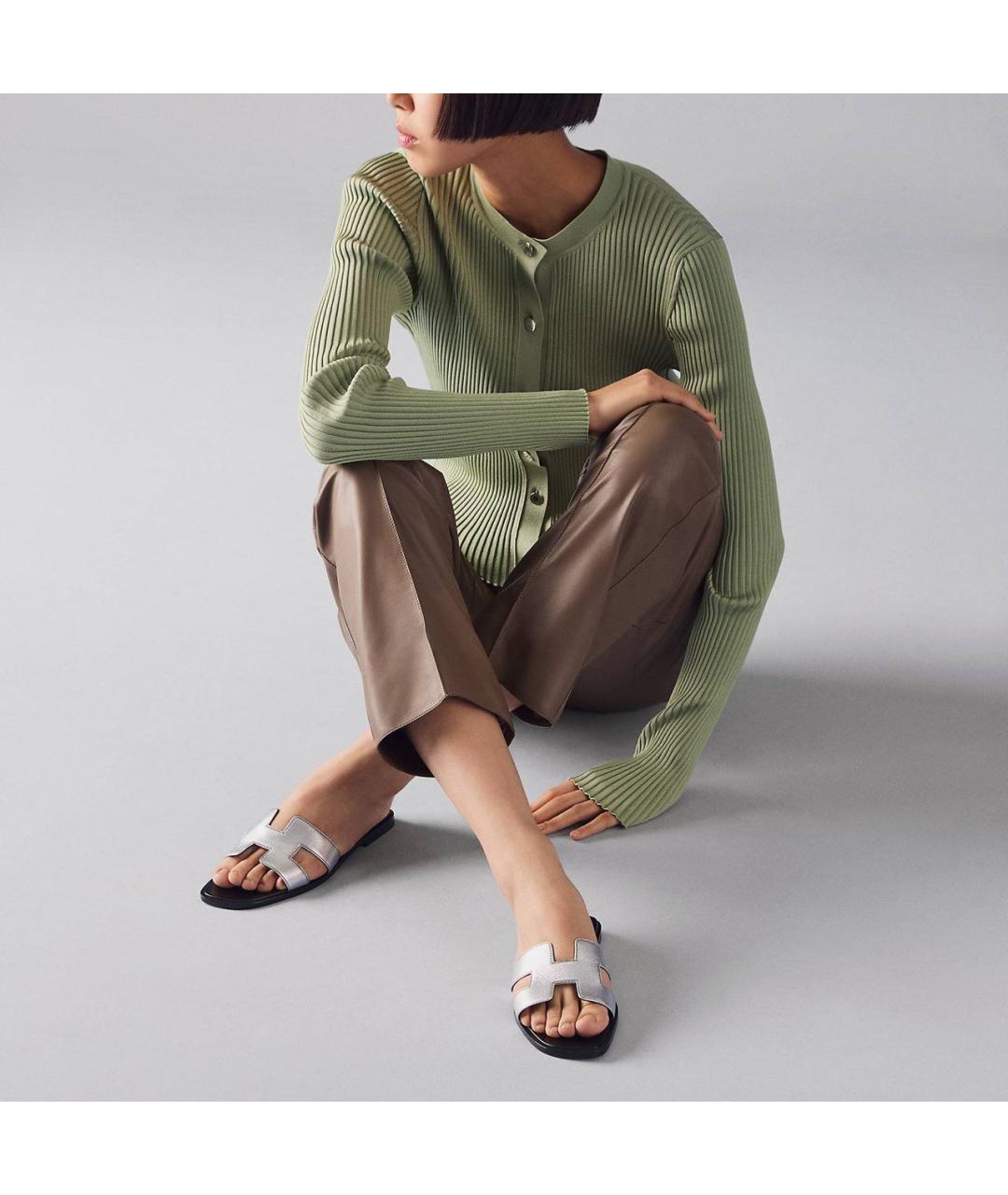 HERMES Серебряные кожаные шлепанцы, фото 4