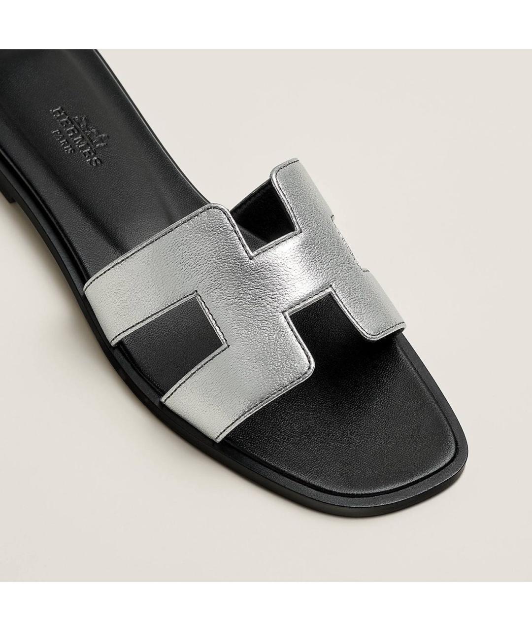 HERMES Серебряные кожаные шлепанцы, фото 2