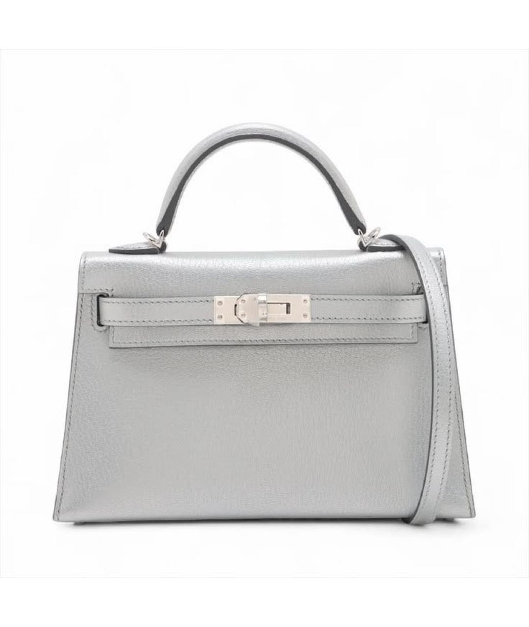 HERMES Серебряная кожаная сумка с короткими ручками, фото 4