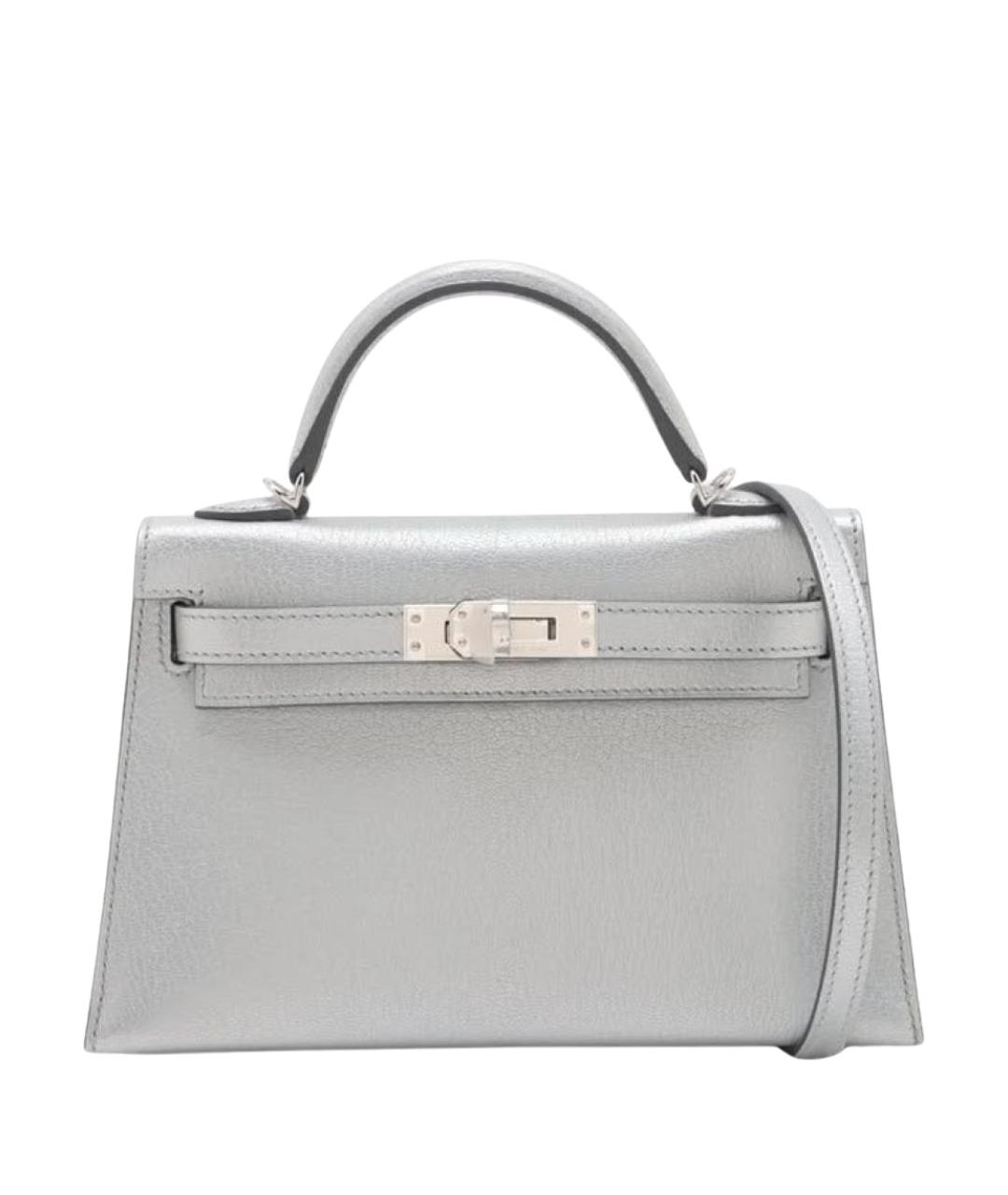 HERMES Серебряная кожаная сумка с короткими ручками, фото 1
