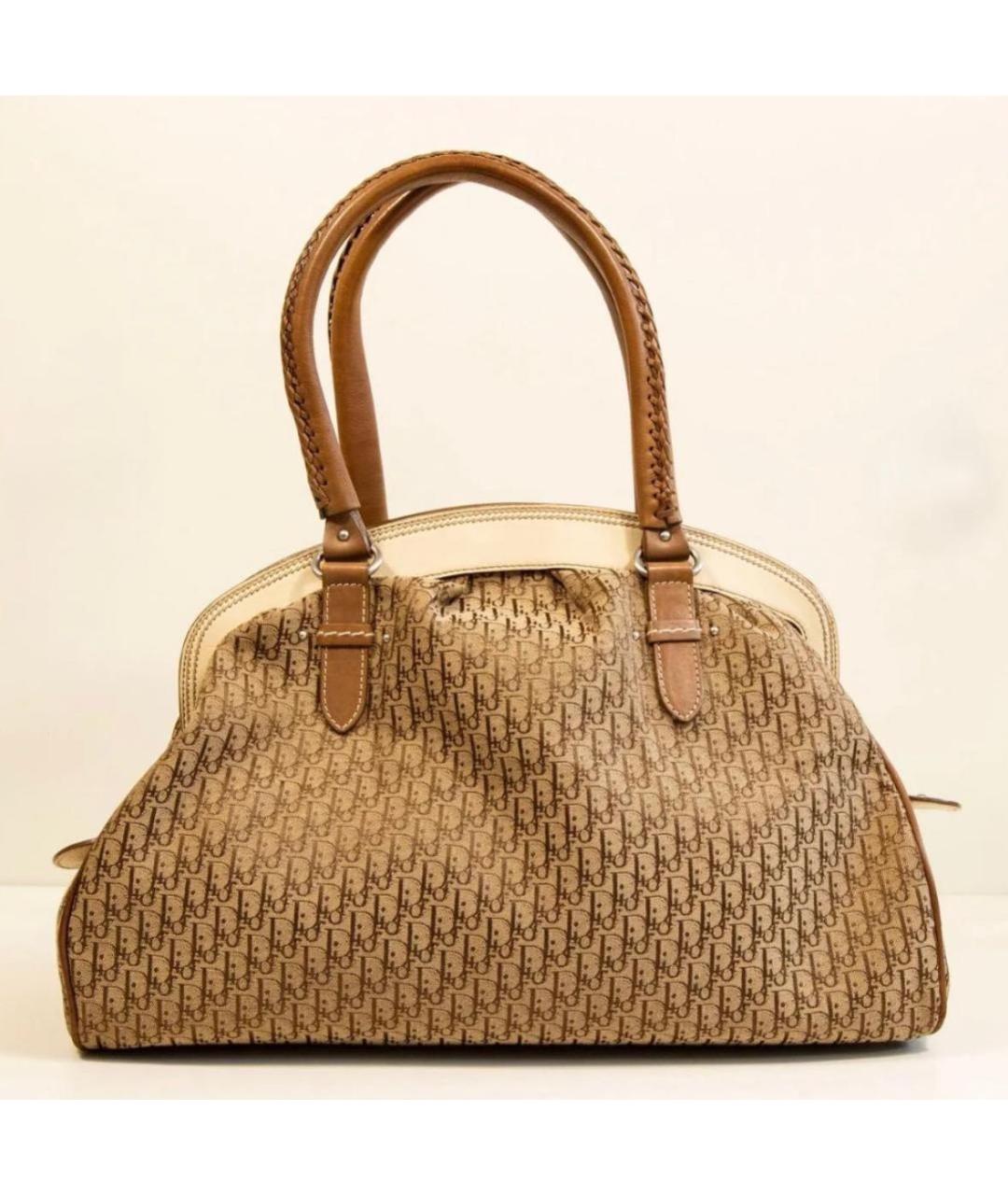 CHRISTIAN DIOR Бежевая жаккардовая сумка с короткими ручками, фото 3