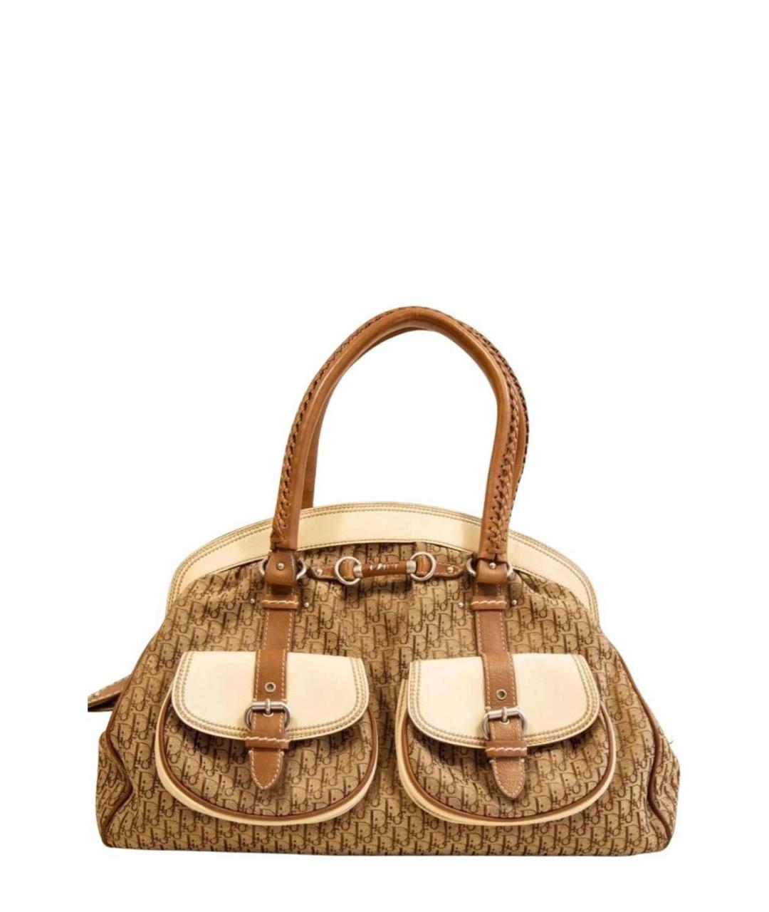 CHRISTIAN DIOR Бежевая жаккардовая сумка с короткими ручками, фото 5