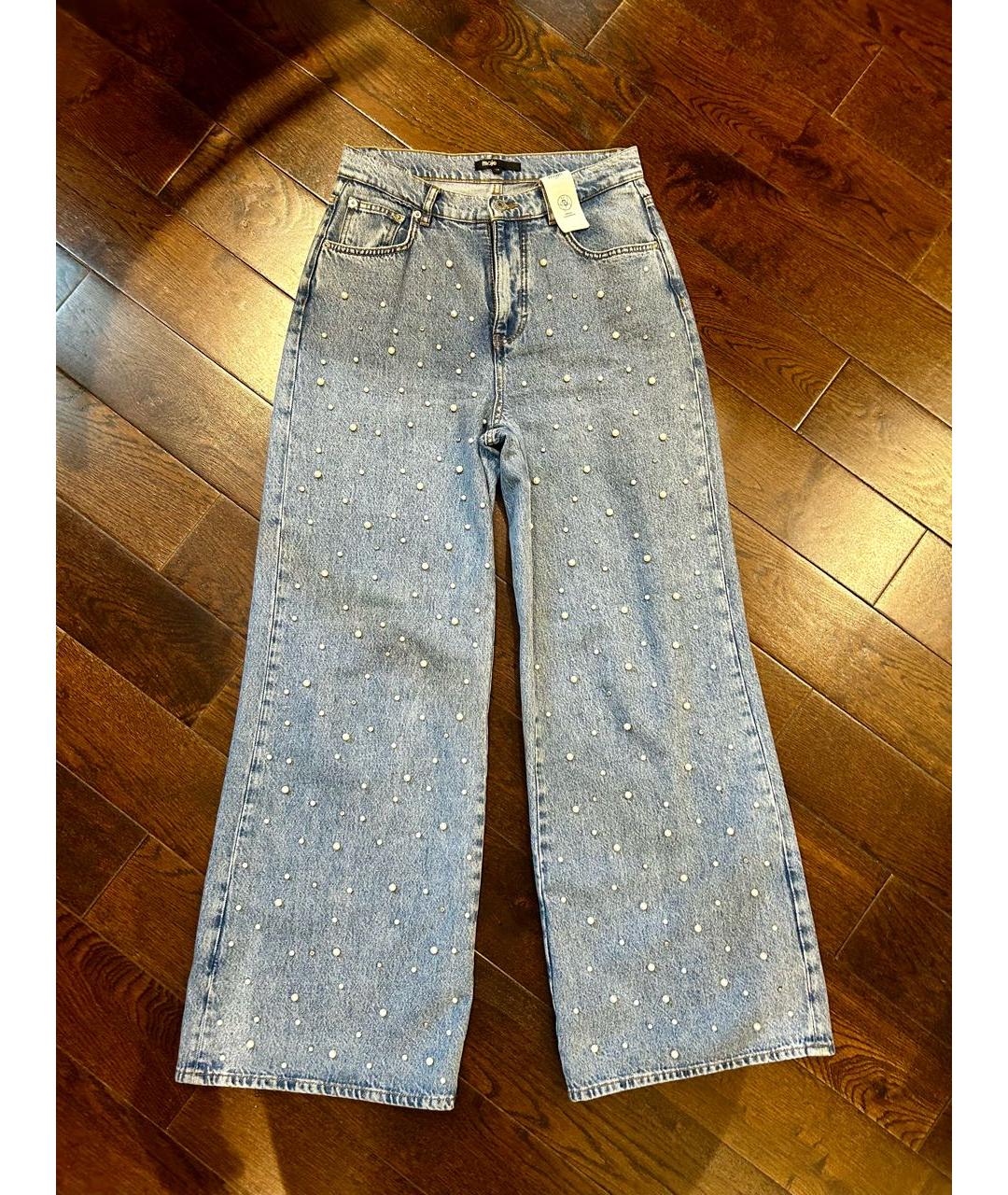 MAJE Голубые хлопковые прямые джинсы, фото 9