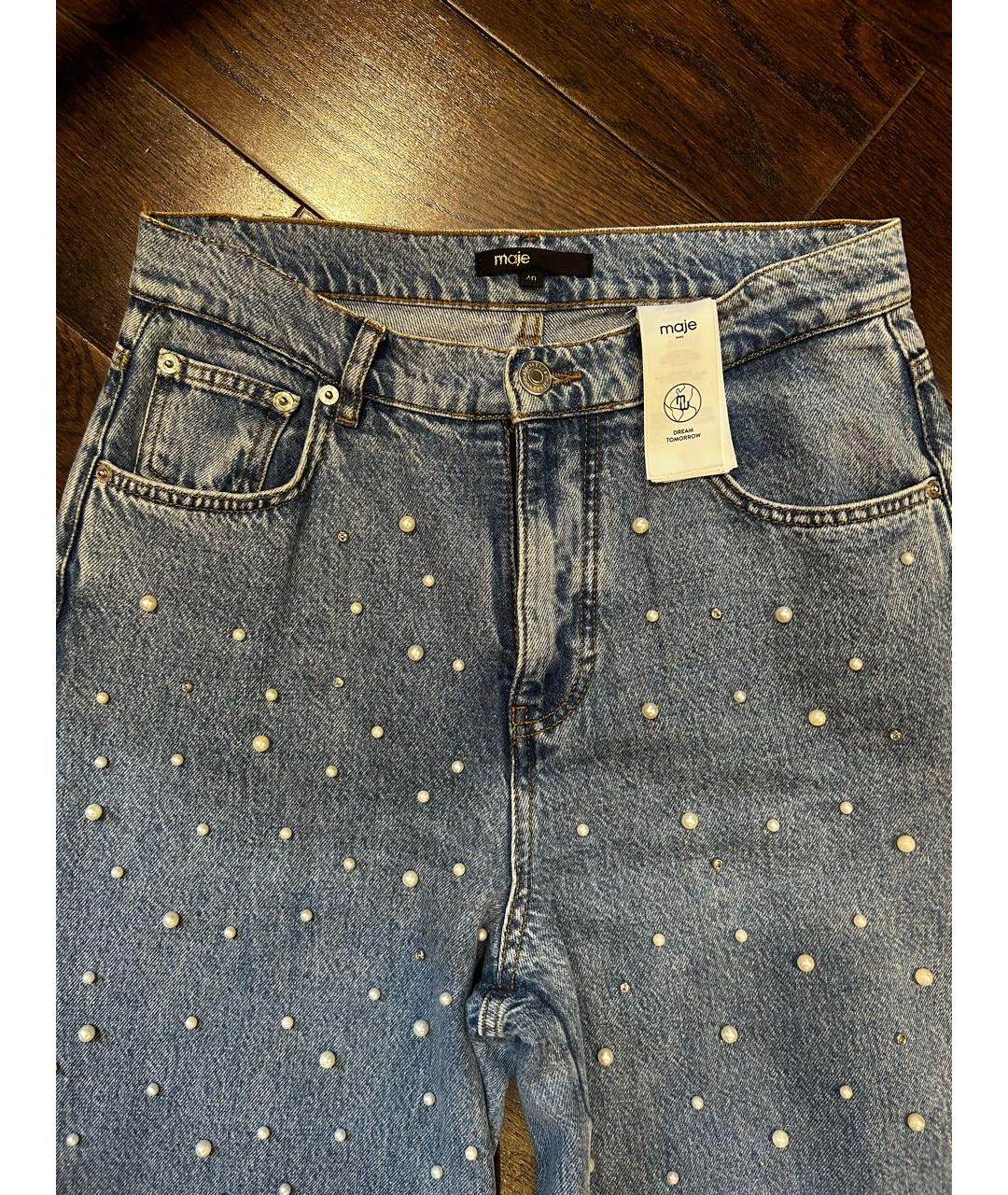 MAJE Голубые хлопковые прямые джинсы, фото 3