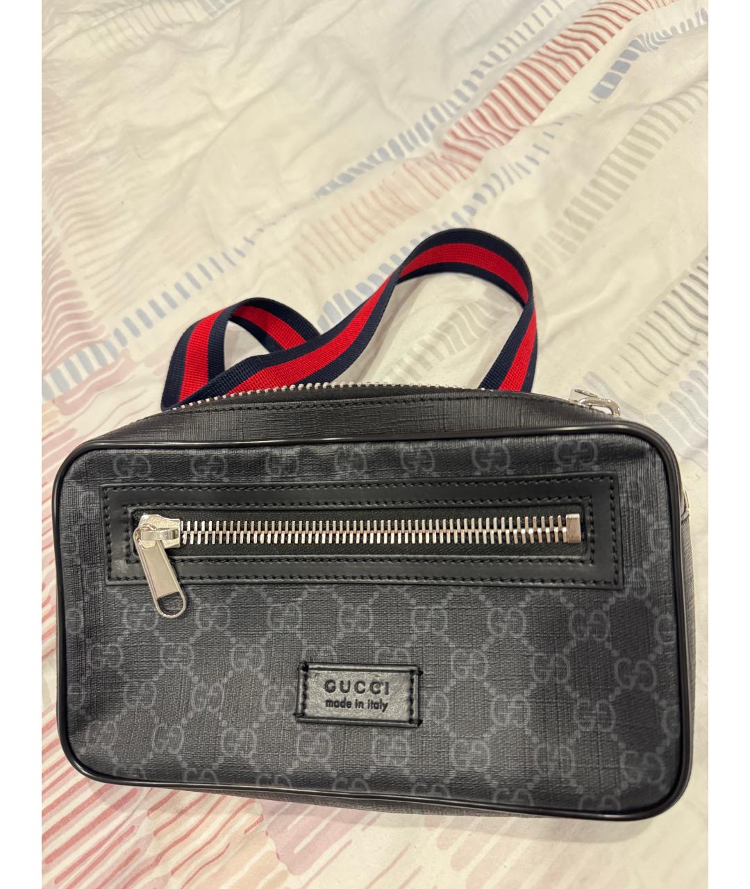 GUCCI Антрацитовая кожаная поясная сумка, фото 5