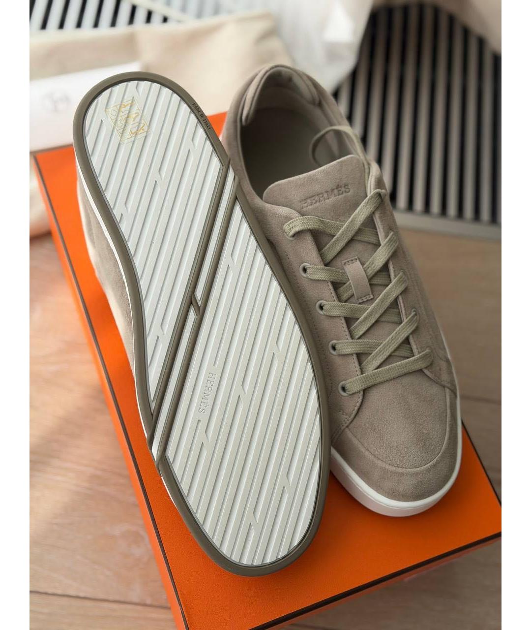 HERMES Бежевые замшевые низкие кроссовки / кеды, фото 4