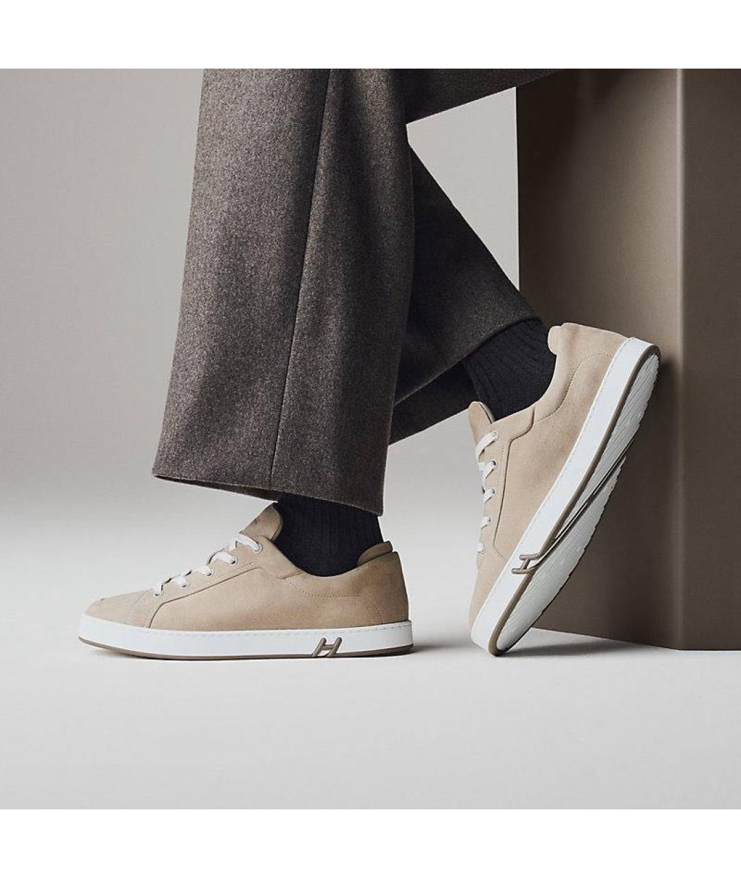 HERMES Бежевые замшевые низкие кроссовки / кеды, фото 5