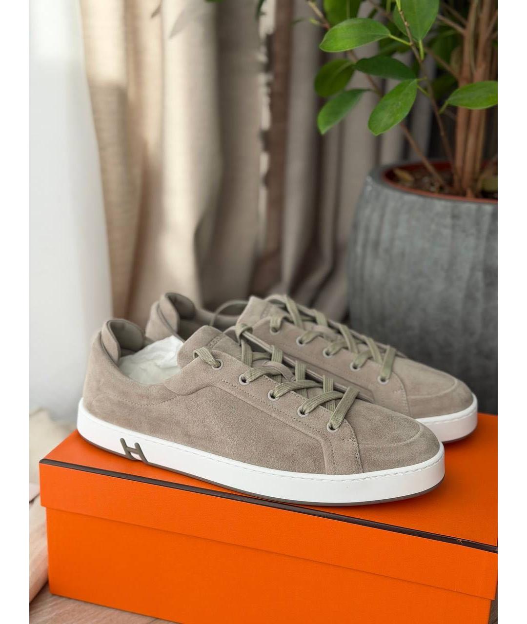 HERMES Бежевые замшевые низкие кроссовки / кеды, фото 2