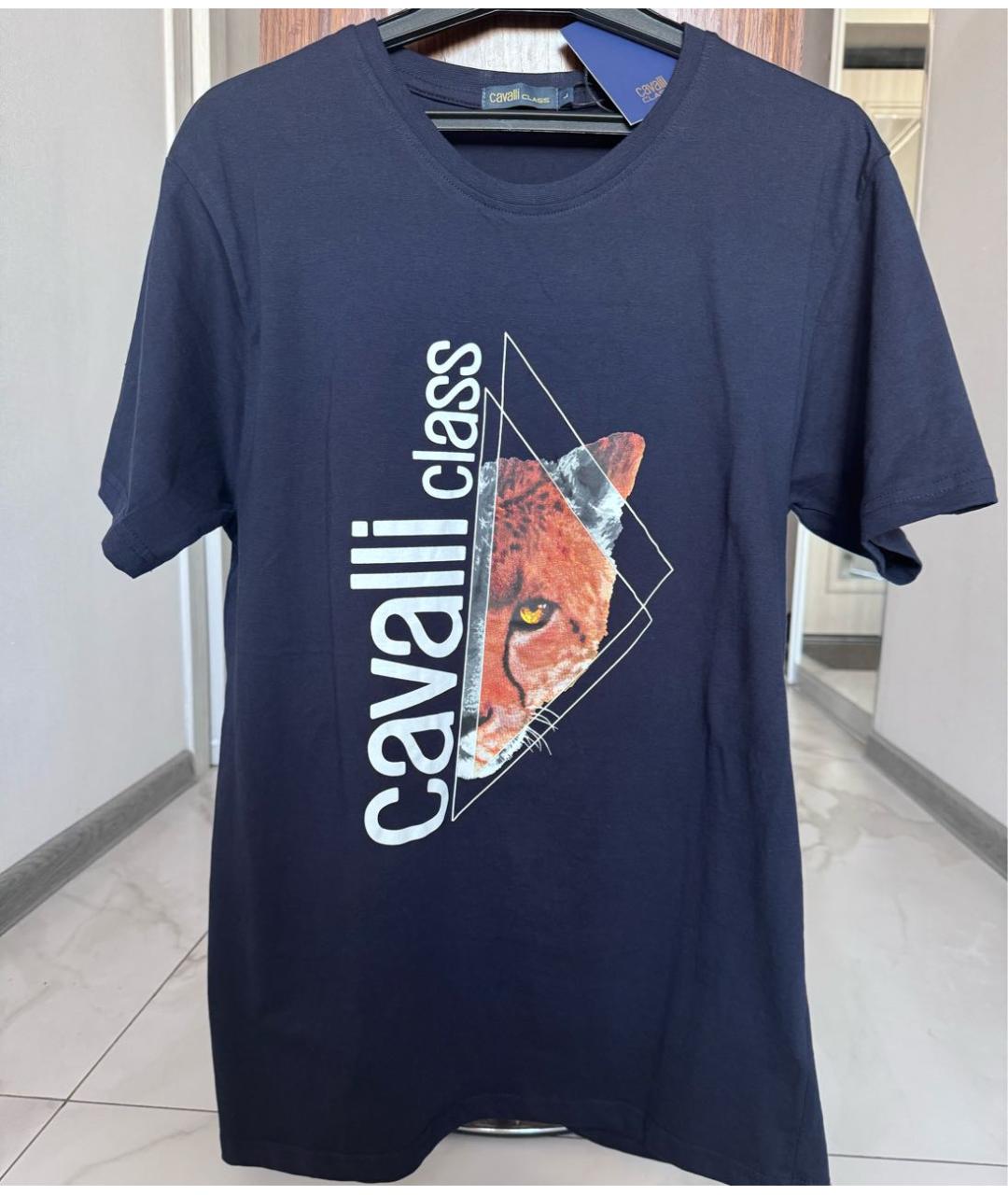 CAVALLI CLASS Темно-синяя хлопковая футболка, фото 2