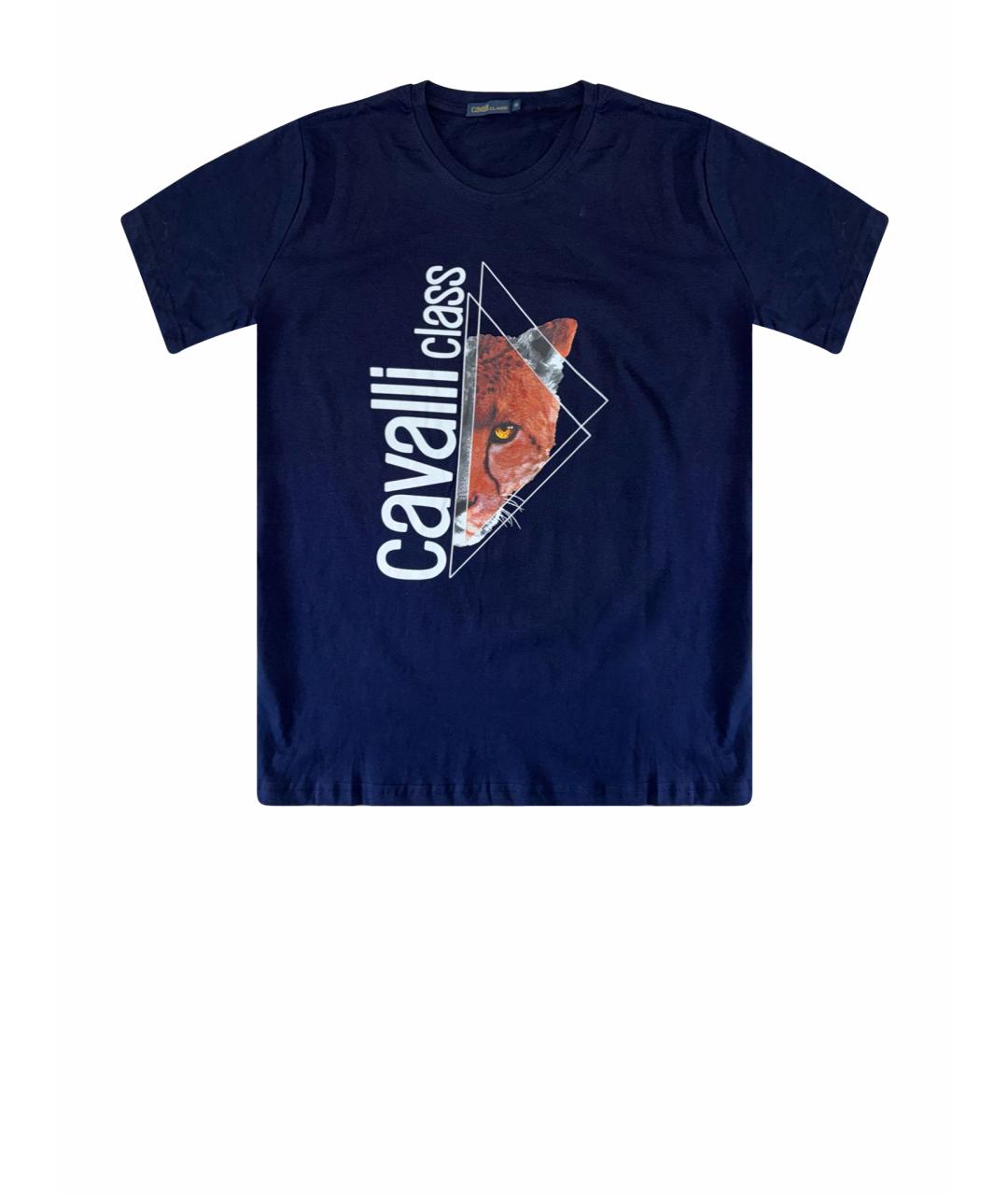 CAVALLI CLASS Темно-синяя хлопковая футболка, фото 1