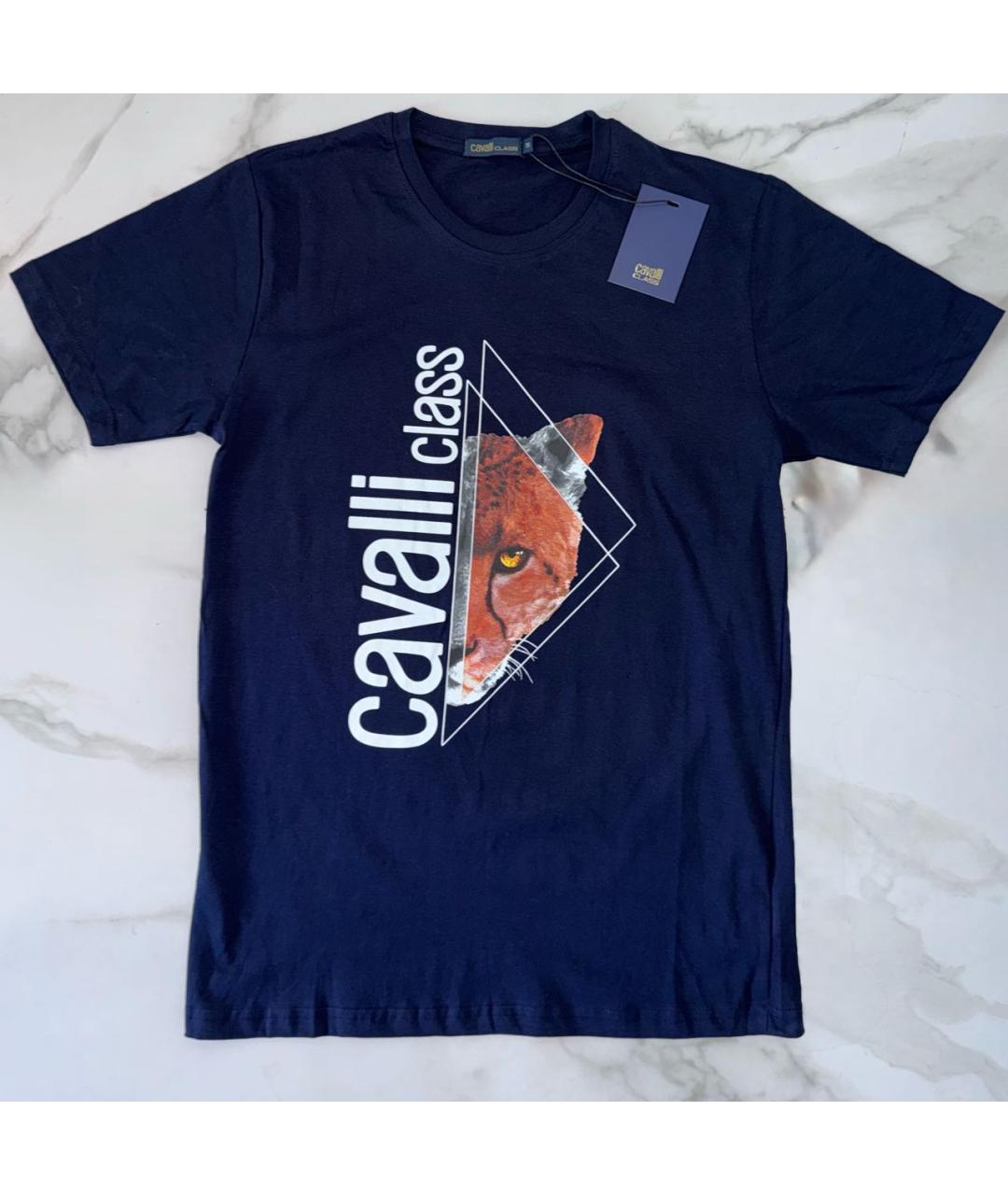 CAVALLI CLASS Темно-синяя хлопковая футболка, фото 9