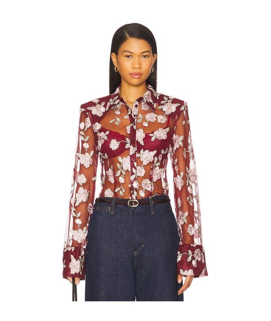 ROTATE Бордовая кружевная рубашка, фото 3