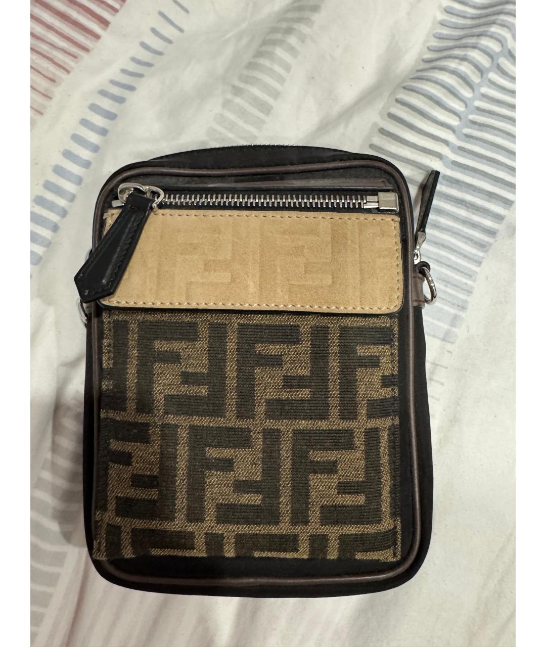 FENDI Коричневая жаккардовая сумка на плечо, фото 5