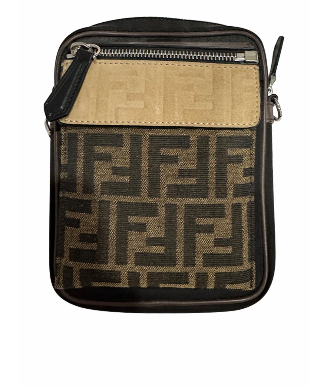 FENDI Коричневая жаккардовая сумка на плечо, фото 1