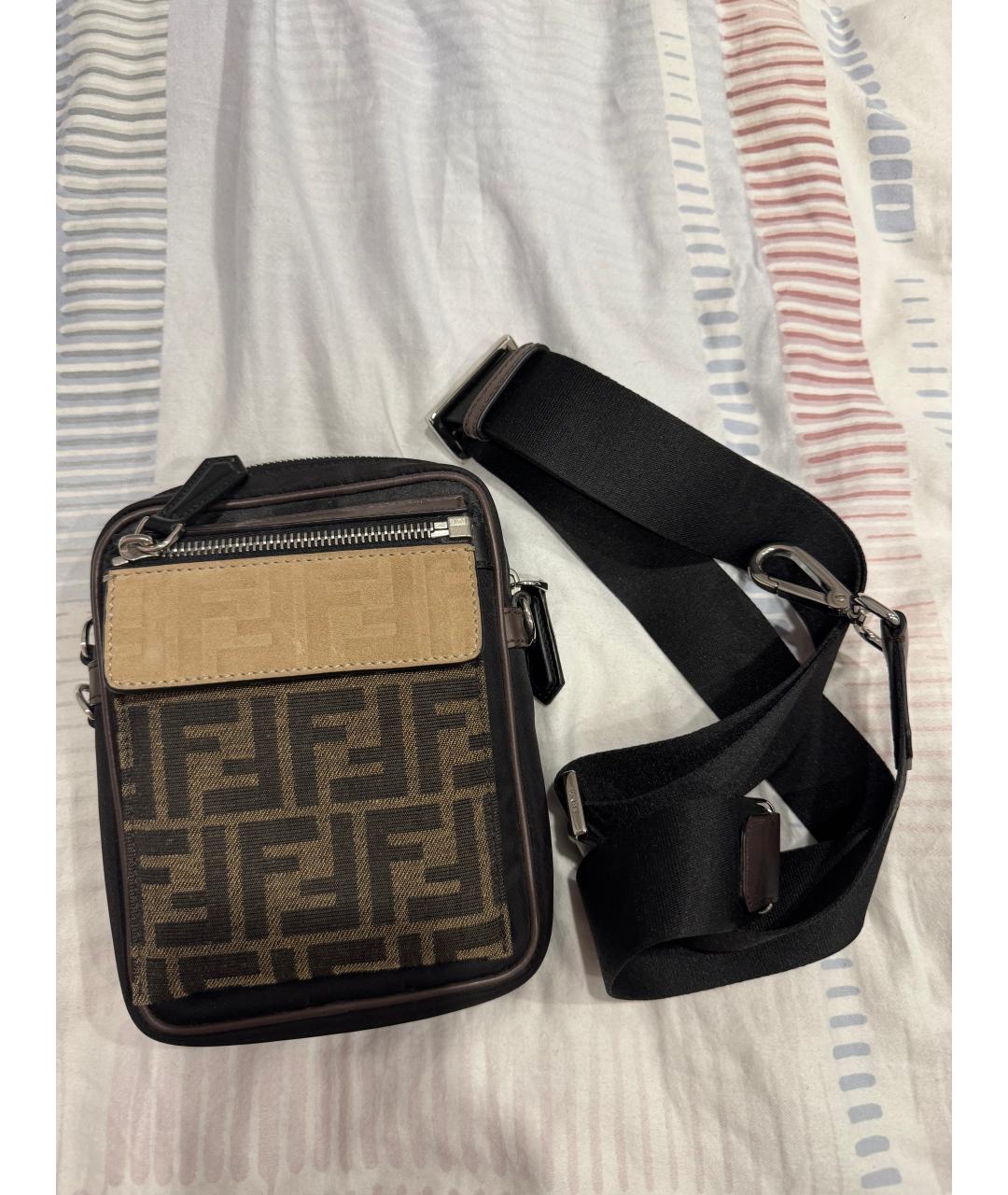 FENDI Коричневая жаккардовая сумка на плечо, фото 2