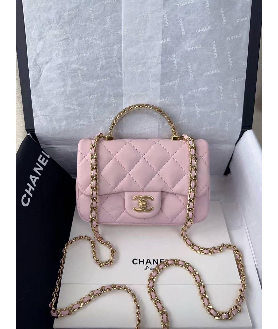 CHANEL Розовая кожаная сумка с короткими ручками, фото 2