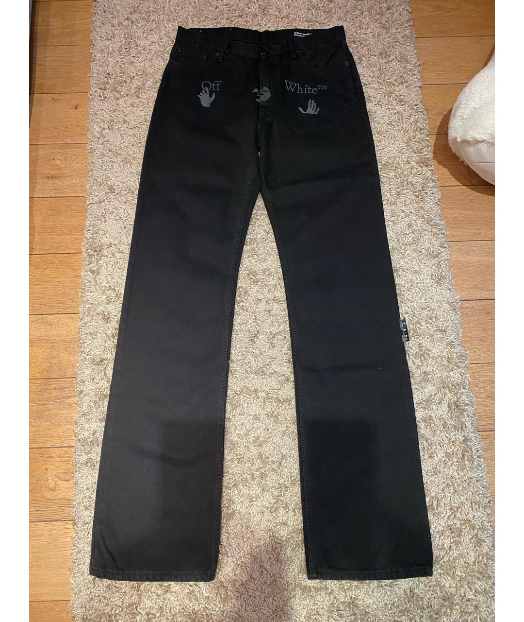 OFF-WHITE Черные хлопковые прямые джинсы, фото 9