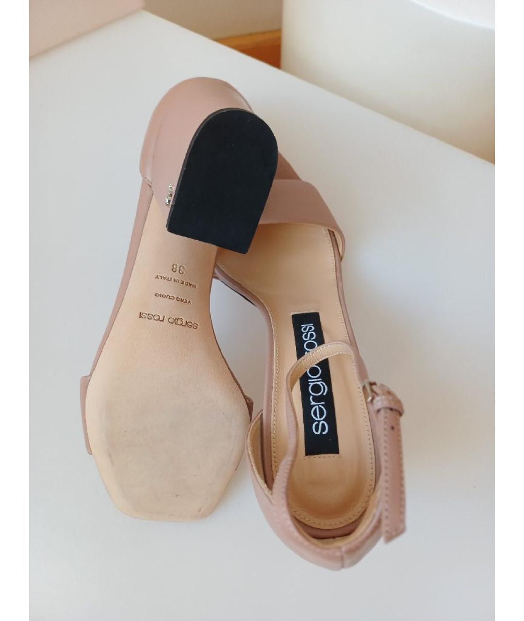 SERGIO ROSSI Бежевые кожаные босоножки, фото 9
