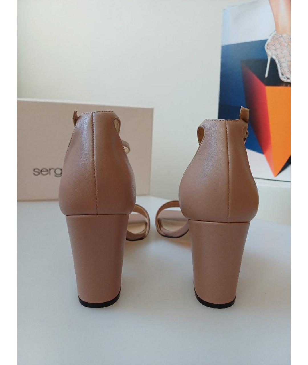 SERGIO ROSSI Бежевые кожаные босоножки, фото 8