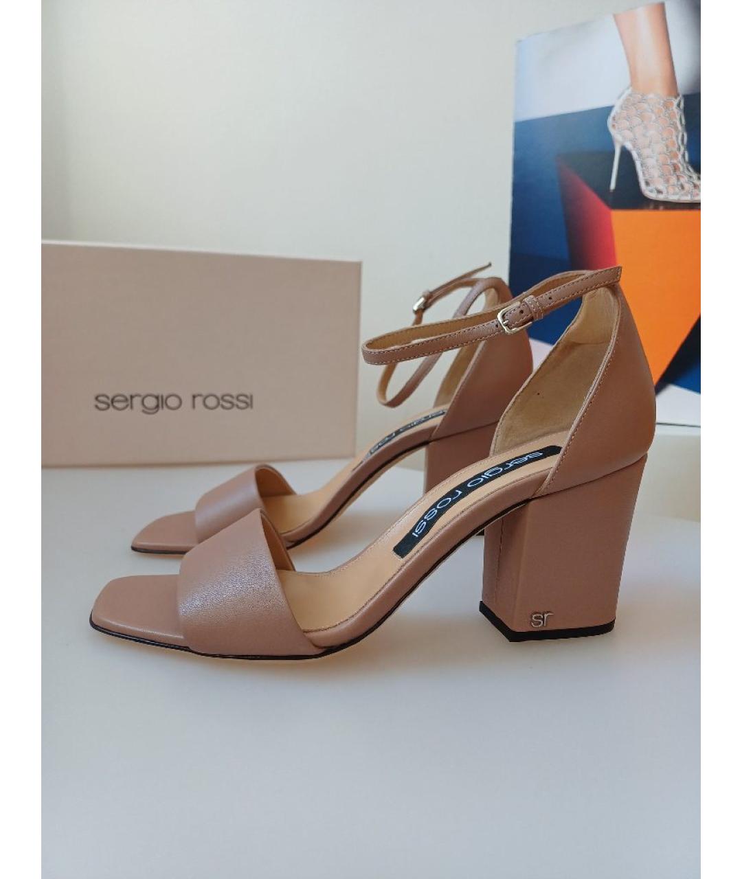SERGIO ROSSI Бежевые кожаные босоножки, фото 2