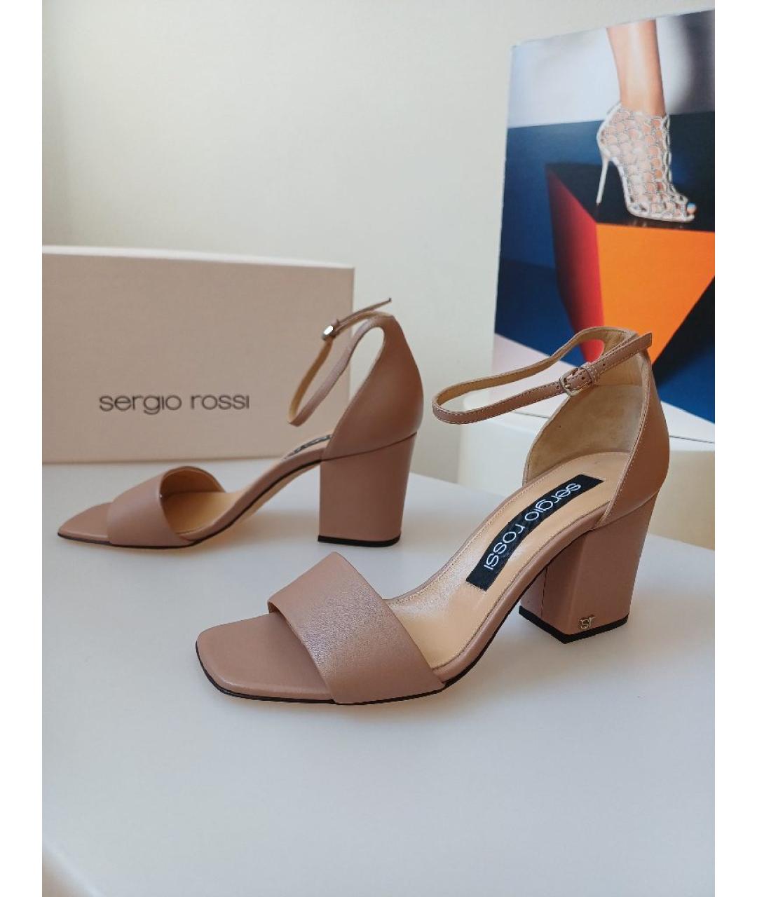 SERGIO ROSSI Бежевые кожаные босоножки, фото 6