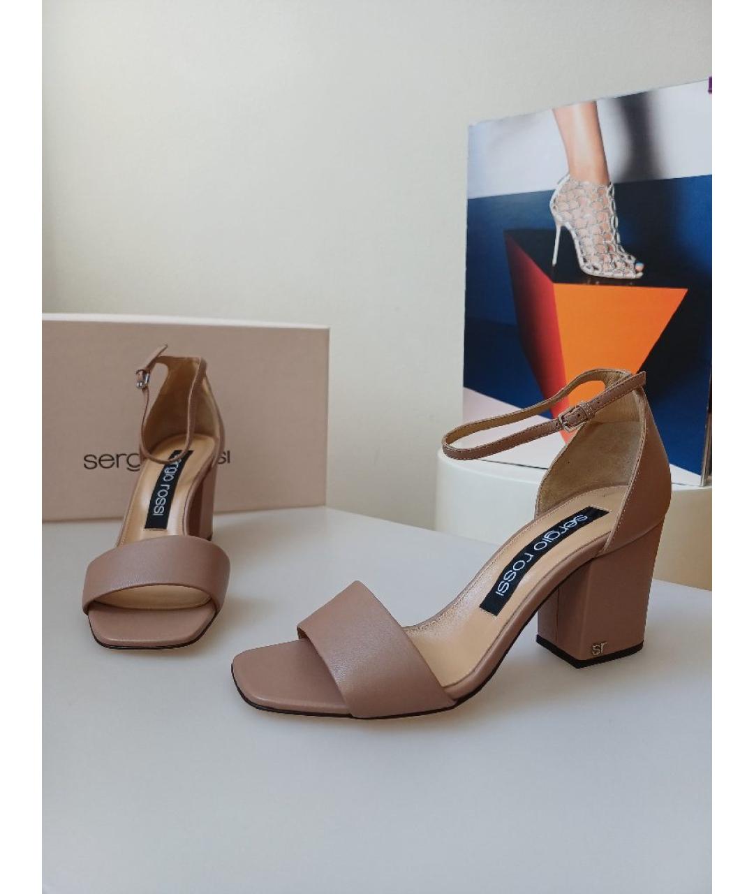 SERGIO ROSSI Бежевые кожаные босоножки, фото 4