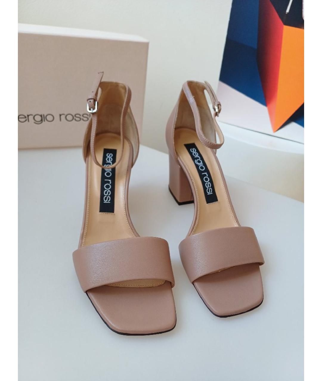 SERGIO ROSSI Бежевые кожаные босоножки, фото 7