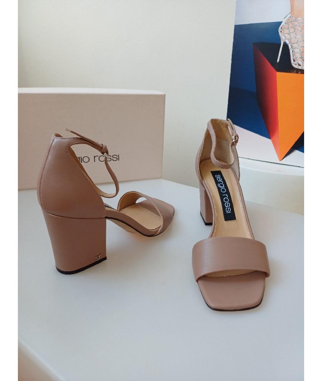 SERGIO ROSSI Бежевые кожаные босоножки, фото 5