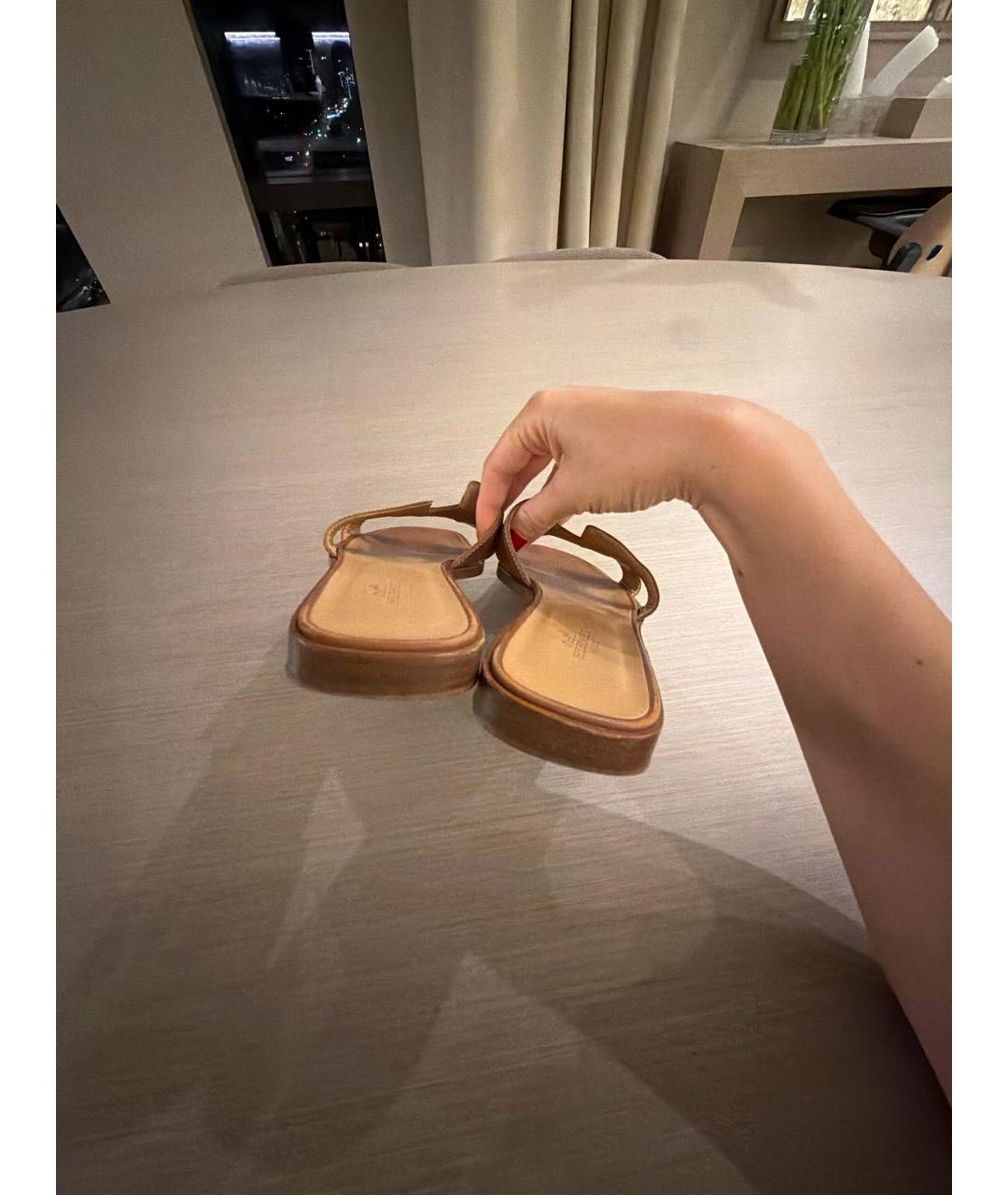 HERMES Коричневые кожаные шлепанцы, фото 4