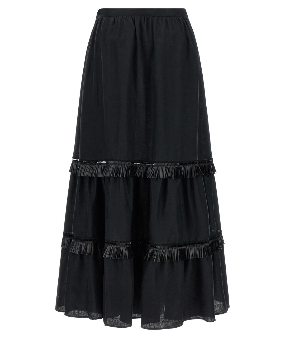 KITON Черная льняная юбка миди, фото 2