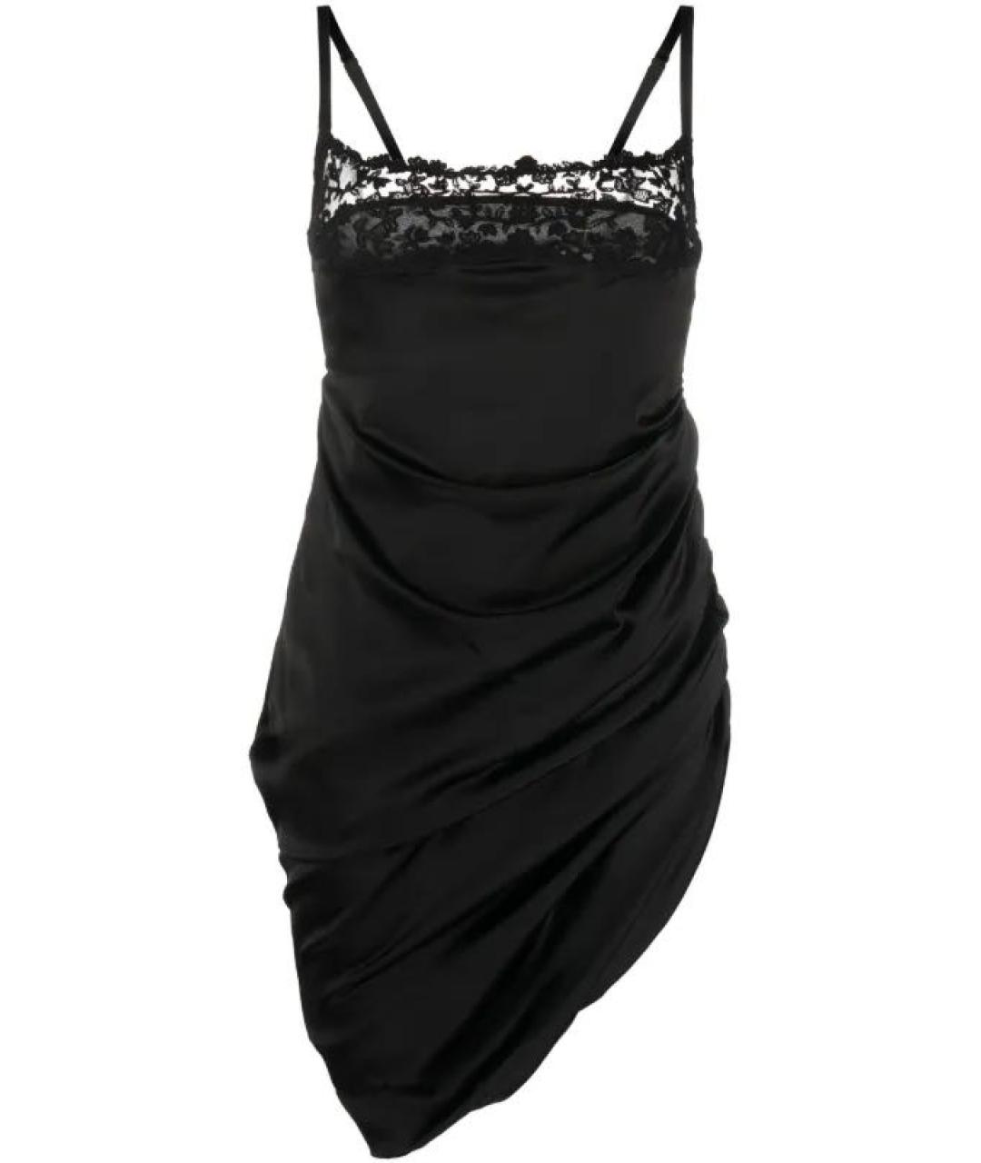 JACQUEMUS Черное атласное коктейльное платье, фото 8