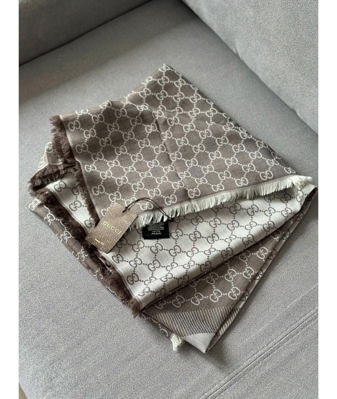 GUCCI Антрацитовый шерстяной платок, фото 7