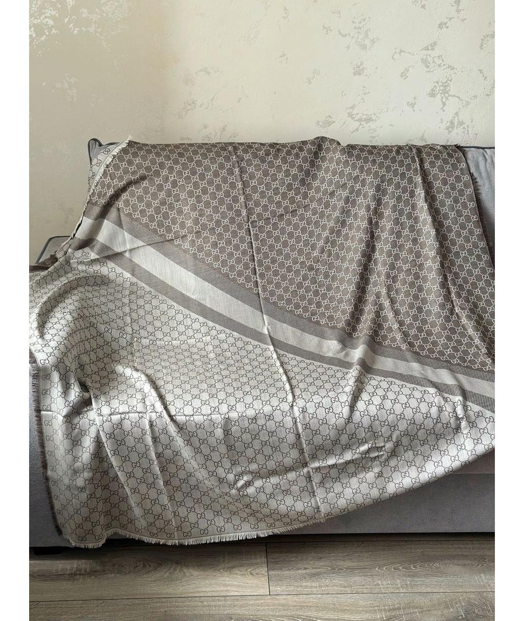 GUCCI Антрацитовый шерстяной платок, фото 4