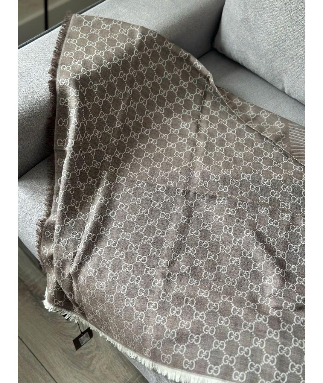 GUCCI Антрацитовый шерстяной платок, фото 3