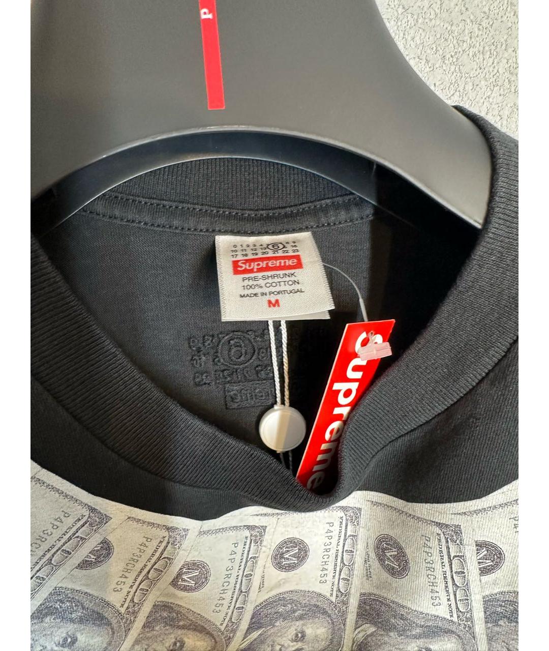 SUPREME Черная хлопковая футболка, фото 3