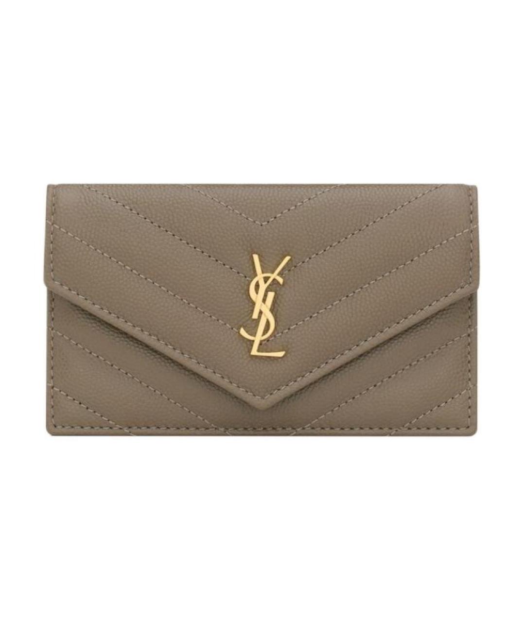 SAINT LAURENT Коричневый кожаный кардхолдер, фото 1