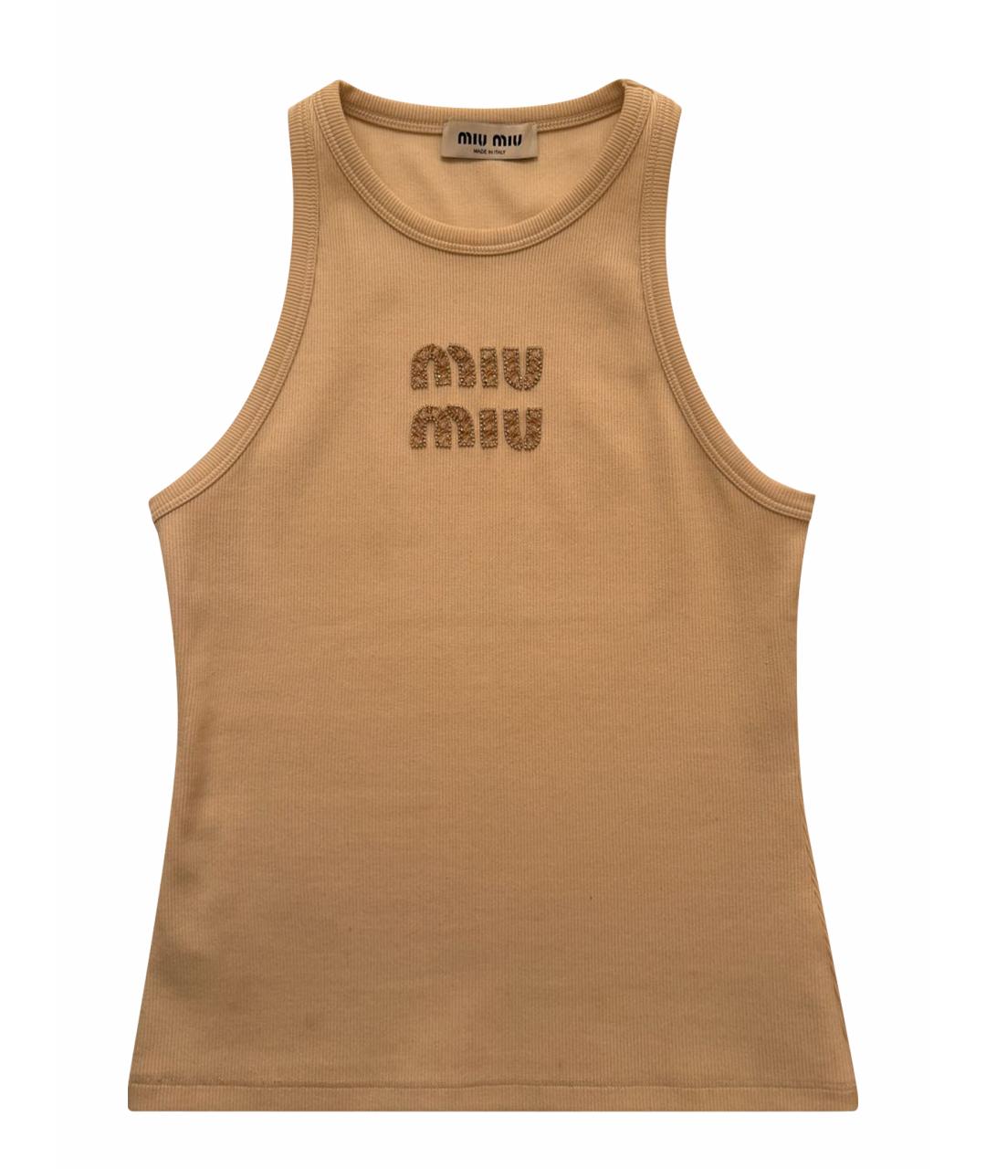 MIU MIU Бежевая хлопко-эластановая майка, фото 1