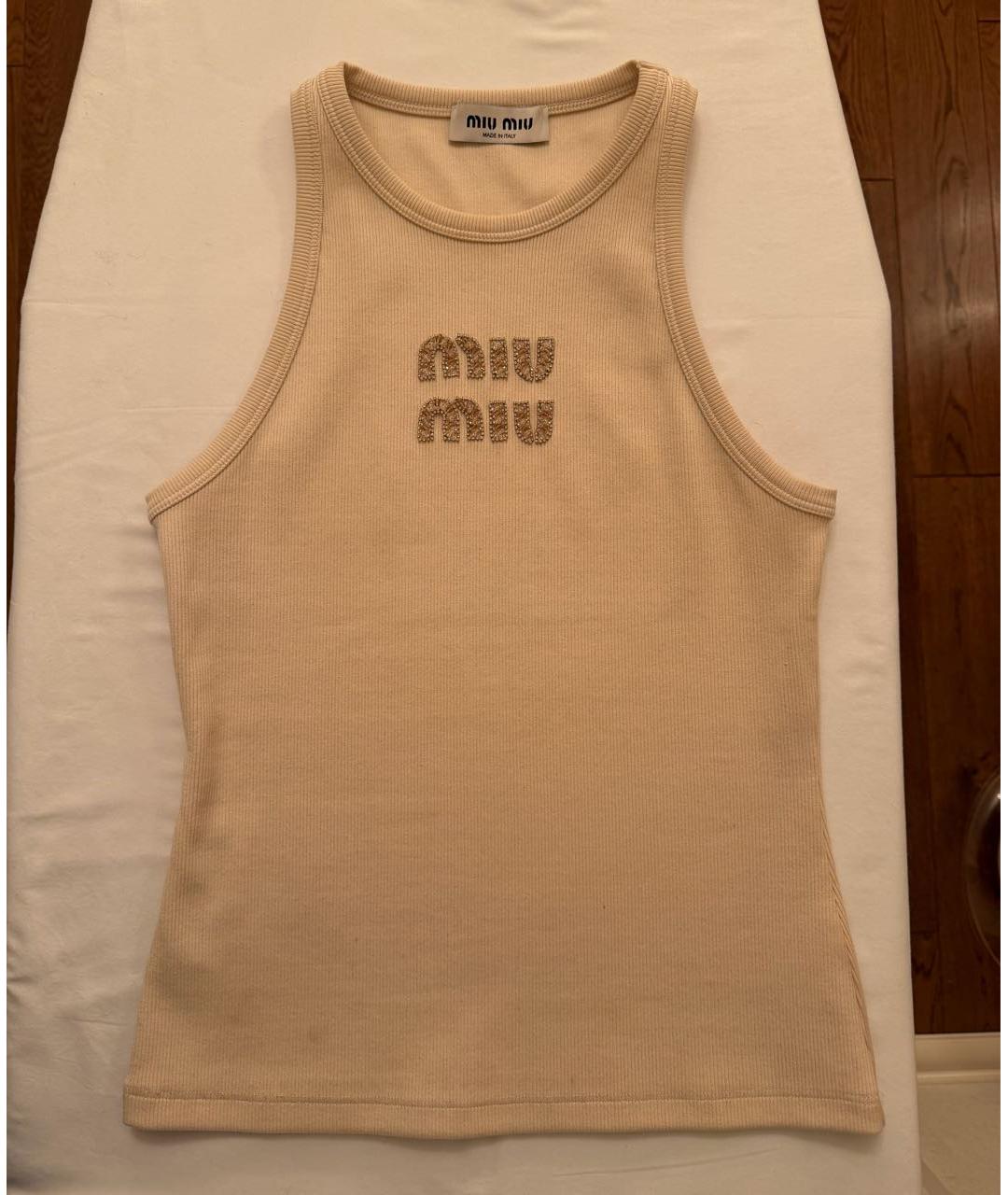 MIU MIU Бежевая хлопко-эластановая майка, фото 5