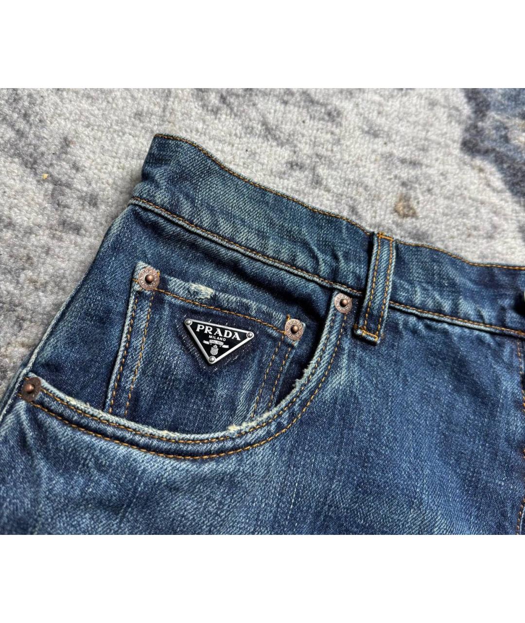 PRADA Синие хлопковые прямые джинсы, фото 3