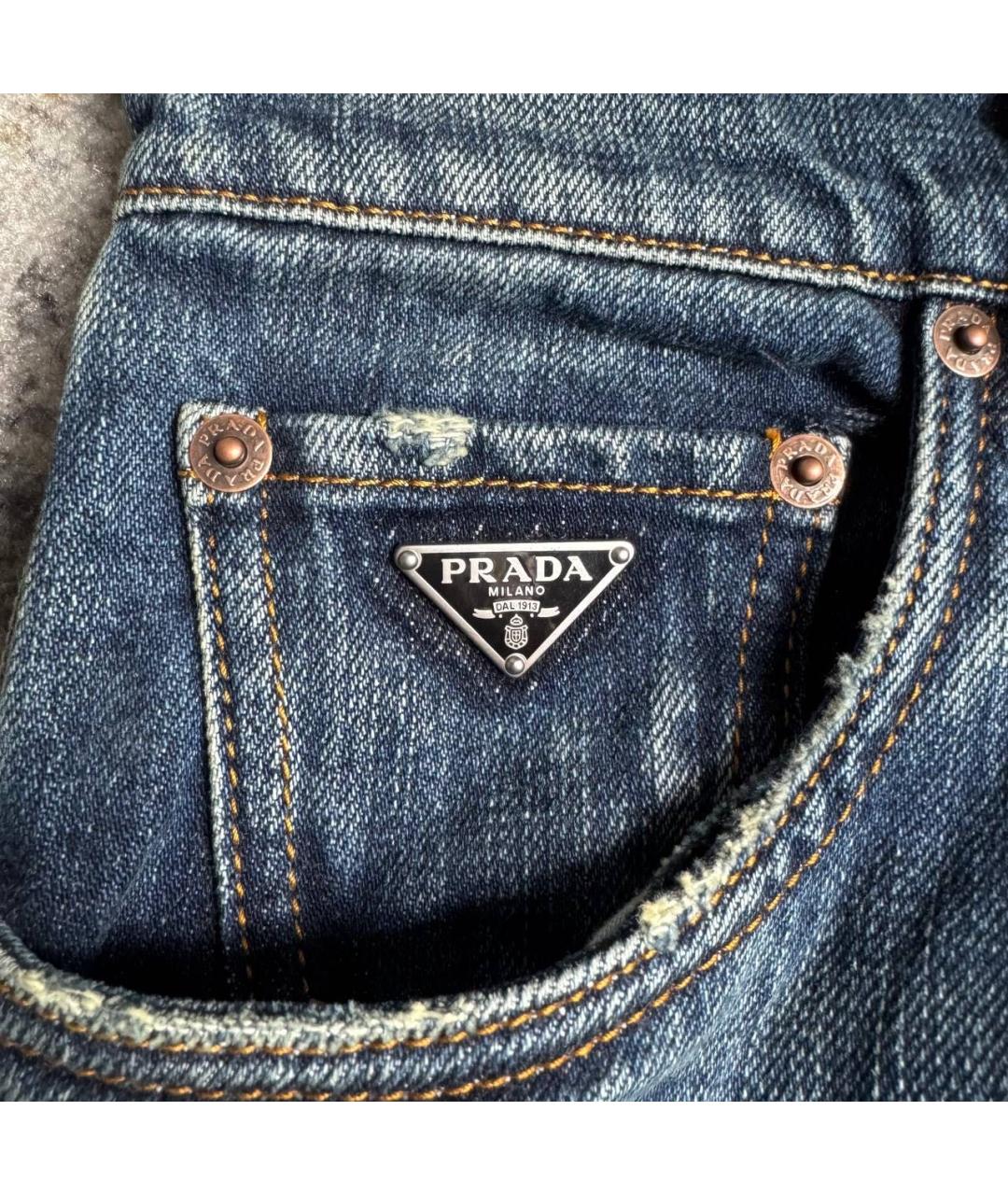 PRADA Синие хлопковые прямые джинсы, фото 4