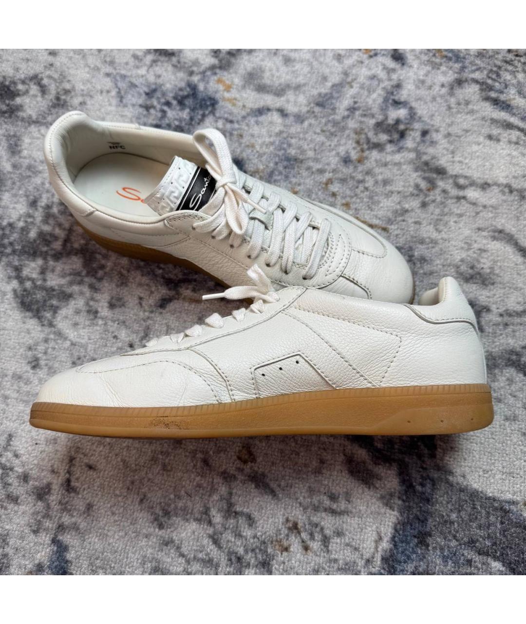 SANTONI Белые кожаные низкие кроссовки / кеды, фото 3