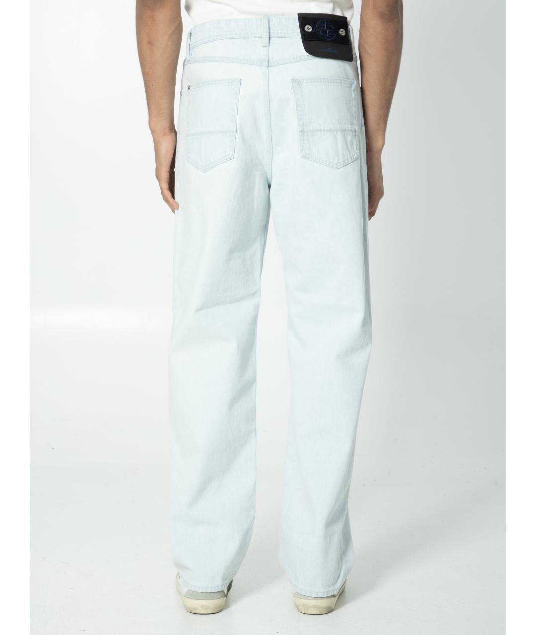 STONE ISLAND Голубые хлопковые прямые джинсы, фото 4