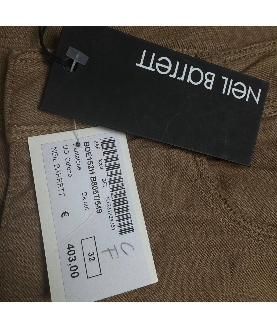 NEIL BARRETT Коричневые хлопковые брюки чинос, фото 5