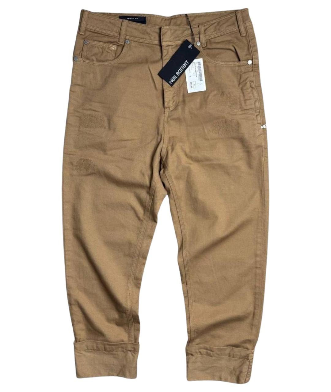 NEIL BARRETT Коричневые хлопковые брюки чинос, фото 1