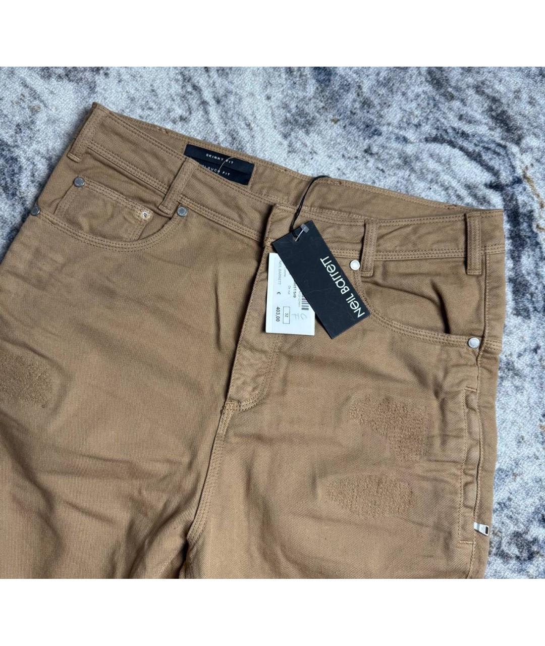 NEIL BARRETT Коричневые хлопковые брюки чинос, фото 3